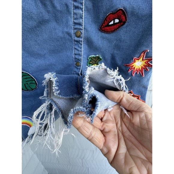 FARM Rio Denim Patch Romper (XS/P) –‎ Rare – Needs Crotch Repair – Raw Hem - Picture 12 of 14